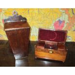 CANDLE BOX, Georgian provincial oak and a Regency mahogany tea caddy, 35cm x 15cm x 18cm H.