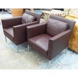 WALTER KNOLL LOUNGE 'JASON' ARMCHAIRS, a pair, in soft brown leather.