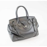 RALPH LAUREN RICKY BAG, black leather with purple leather lining, silver tone hardware,