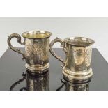 SILVER CHRISTENING MUGS, two, silver, one London 1847, the other London 1843, 8cm x 8.5cm.