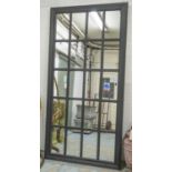 WINDOW PANE MIRROR, rectangular window style multi pane mirror in a black painted frame,