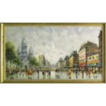 GAYER 'Parisian boulevard', oil on canvas, 61cm x 123cm, framed.