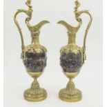 19TH CENTURY BRONZE CLASSICAL EWERS, a pair, 43cm H.