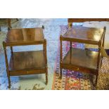 LAMP TABLES, a pair, George III design flame mahogany each with two tiers and drawer,