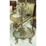 FLOOR CANDELABRA, brass of elaborate decorative form,