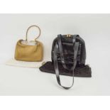 GUCCI VINTAGE BAG, suede and leather with gold tone hardware and iconic GG pull tab,