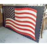 USA FLAG, vintage enamelled sheet metal and rivetted probably salvaged from an Ocean Liner,