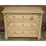 COMMODE, 19th century Continental traditionally grey painted with three long drawers,