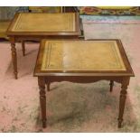 LOW TABLES, a pair, Georgian style mahogany, each with rectangular tan leather top,