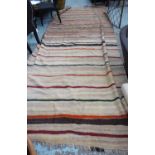 KELIM RUG, natural field with stripes coloured, 178cm x 430cm L.