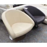 TUB CHAIRS, two, by Arketipo Swivel, one brown leather the other cream, each 75cm x 71cm H.