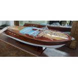 RIVA ARISTON MODEL BOAT, plank on plank construction, 90cm L with stand.