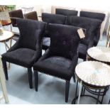 DINING CHAIRS, a set of six, contemporary Italian style, buttoned back, 96cm H.