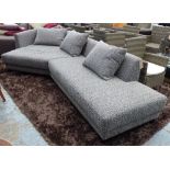 CORNER SOFA, in a grey bouclé weave fabric in two parts, 350cm x 175cm.