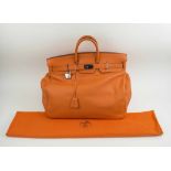 RARE HERMÈS HAUT À COURROIE BIRKIN BAG 50, orange Clemence leather with palladium hardware, 2003,