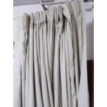 CURTAINS, a pair, in a neutral fabric, lined, each curtain 128cm gathered x 311cm drop.