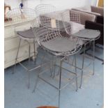 BAR STOOLS, four, after a design by Harry Bertoia, wire with cushions, 53cm x 105cm H.