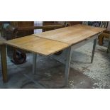 FARMHOUSE TABLE, antique provincial pine with natural drawleaf top on grey painted legs,