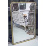 WALL MIRROR, brass and steel framed with canted corner rectangular plate, 126cm x 85cm.