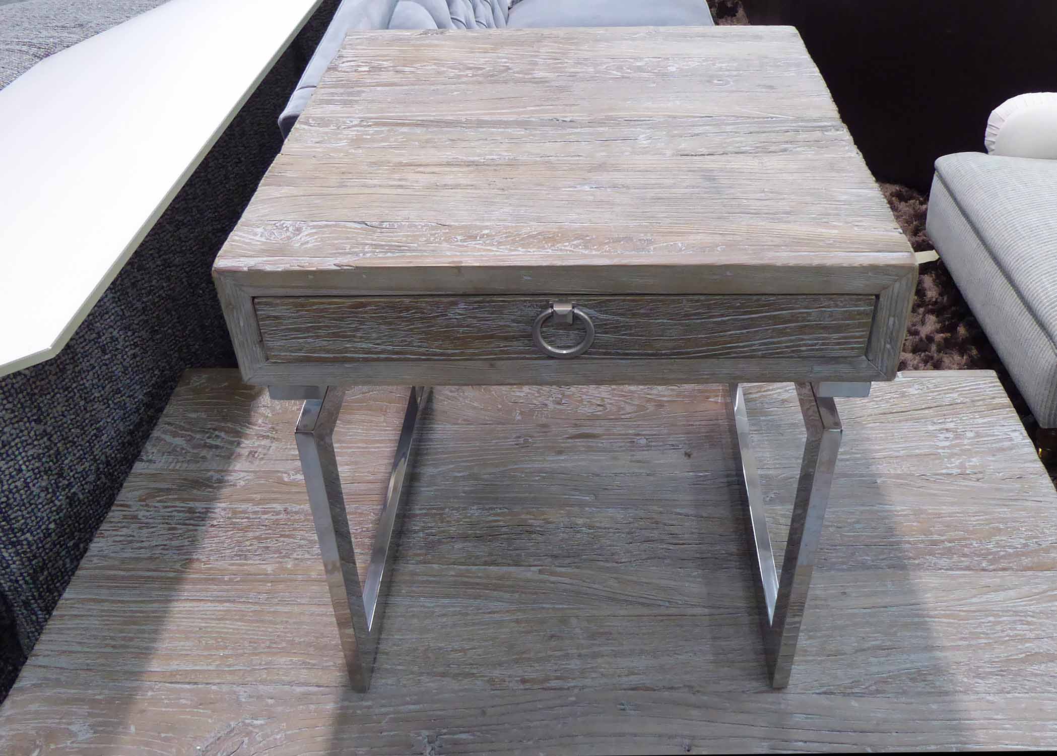 LOW TABLE AND SIDE TABLE, contemporary design distressed tops, 140cm widest (2). - Image 2 of 2