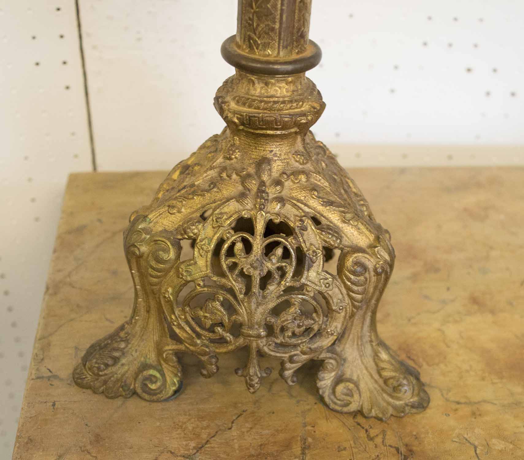 CANDELABRA, a pair of Victorian Gothic gilt brass, 72cm H x 30cm W. - Image 2 of 2