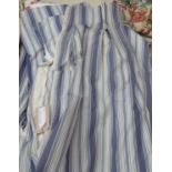 CURTAINS, three pairs, in blue striped fabric, lined, gathered, 104cm W x 200cm Drop.