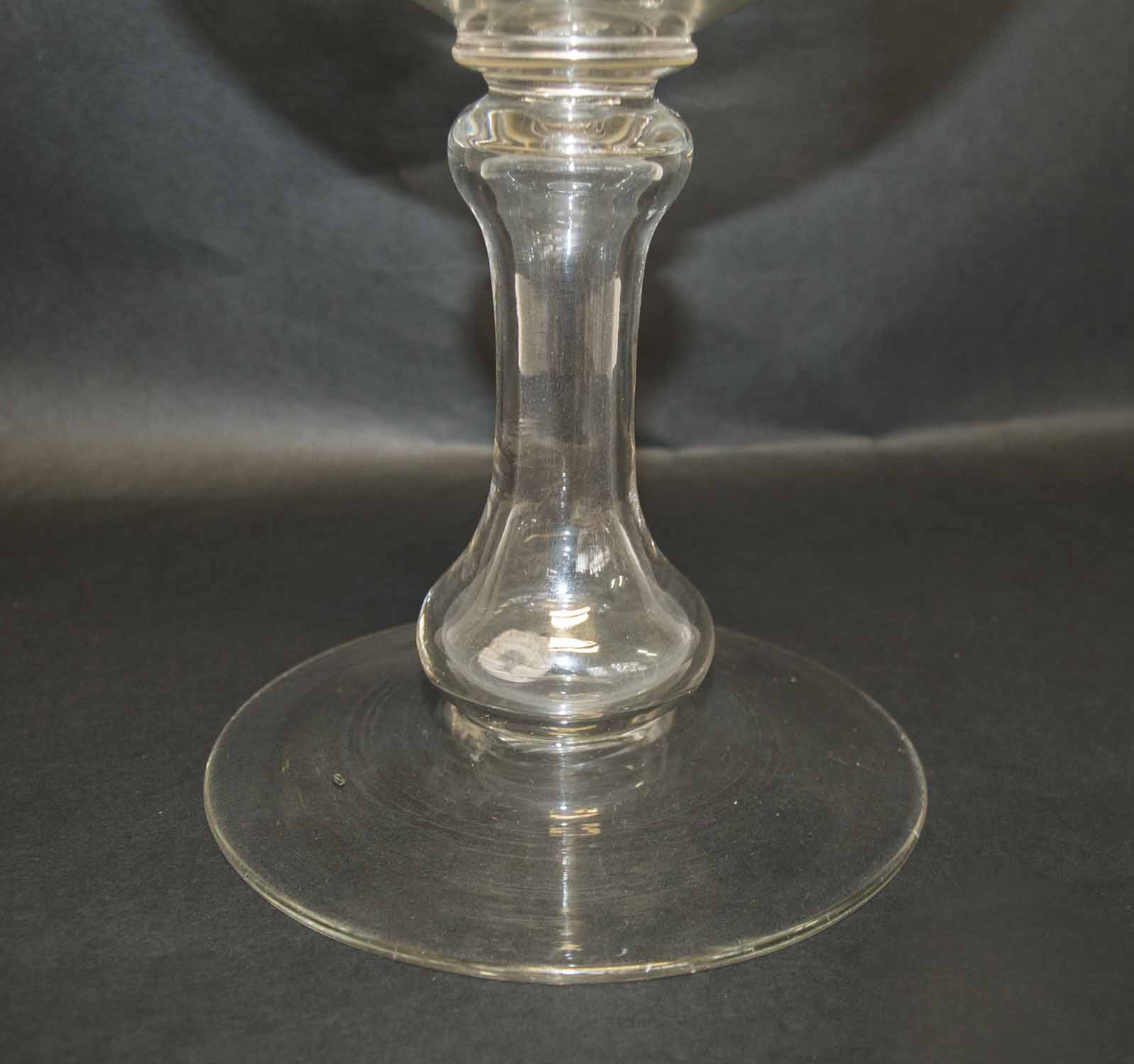 VICTORIAN ETCHED GLASS, large rare item with Victorian silver coin inside stem, 34cm H. - Image 2 of 2