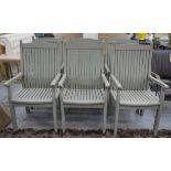 GARDEN ARMCHAIRS, a set of six, grey painted, 54cm W.