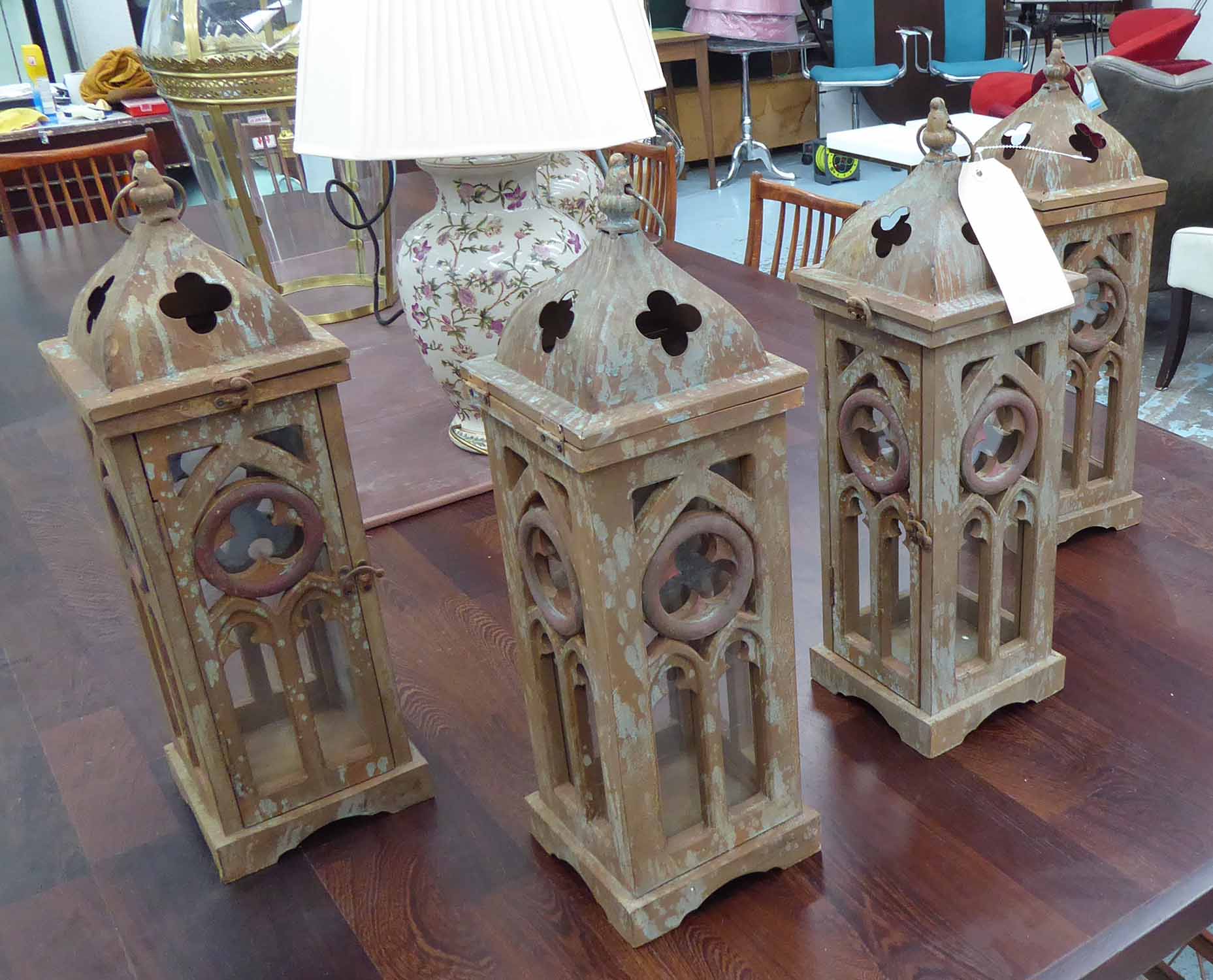 ORANGERY LANTERNS, a set of four, vintage French provincial style.