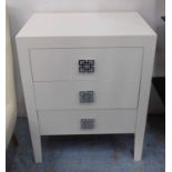 BEDSIDE CHEST, in white melamine finish with three drawers below, 60cm x 40cm x 75cm H.