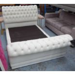 CLUB BED, contemporary white button back finish, 230cm x 140cm x 110cm.
