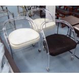 CHARLES HOLLIS JONES STYLE ROLLING CHAIRS, a pair, circa 1970's lucite, each with a white seat,