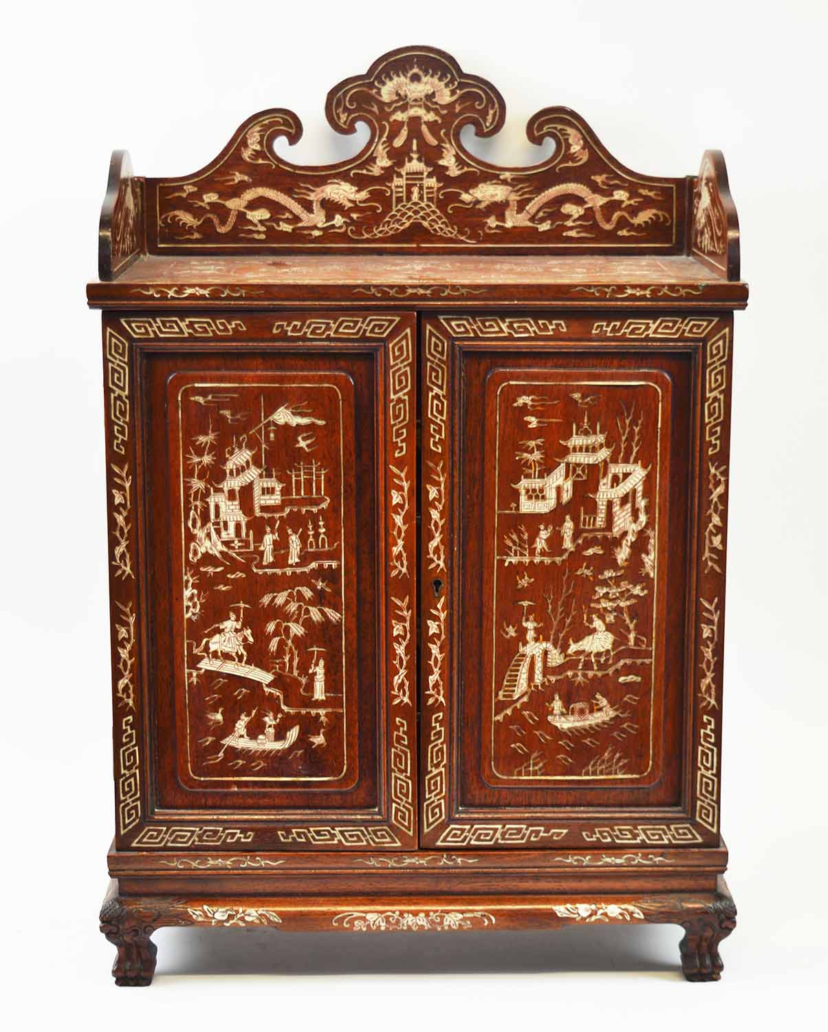 INLAID HARDWOOD COLLECTORS CABINET, Chinese Kanxi style,