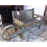 WHEELBARROW BENCH, in weathered finish, 220cm L.