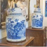 TEMPLE JARS, a pair, Chinese style blue and white, 50cm H.