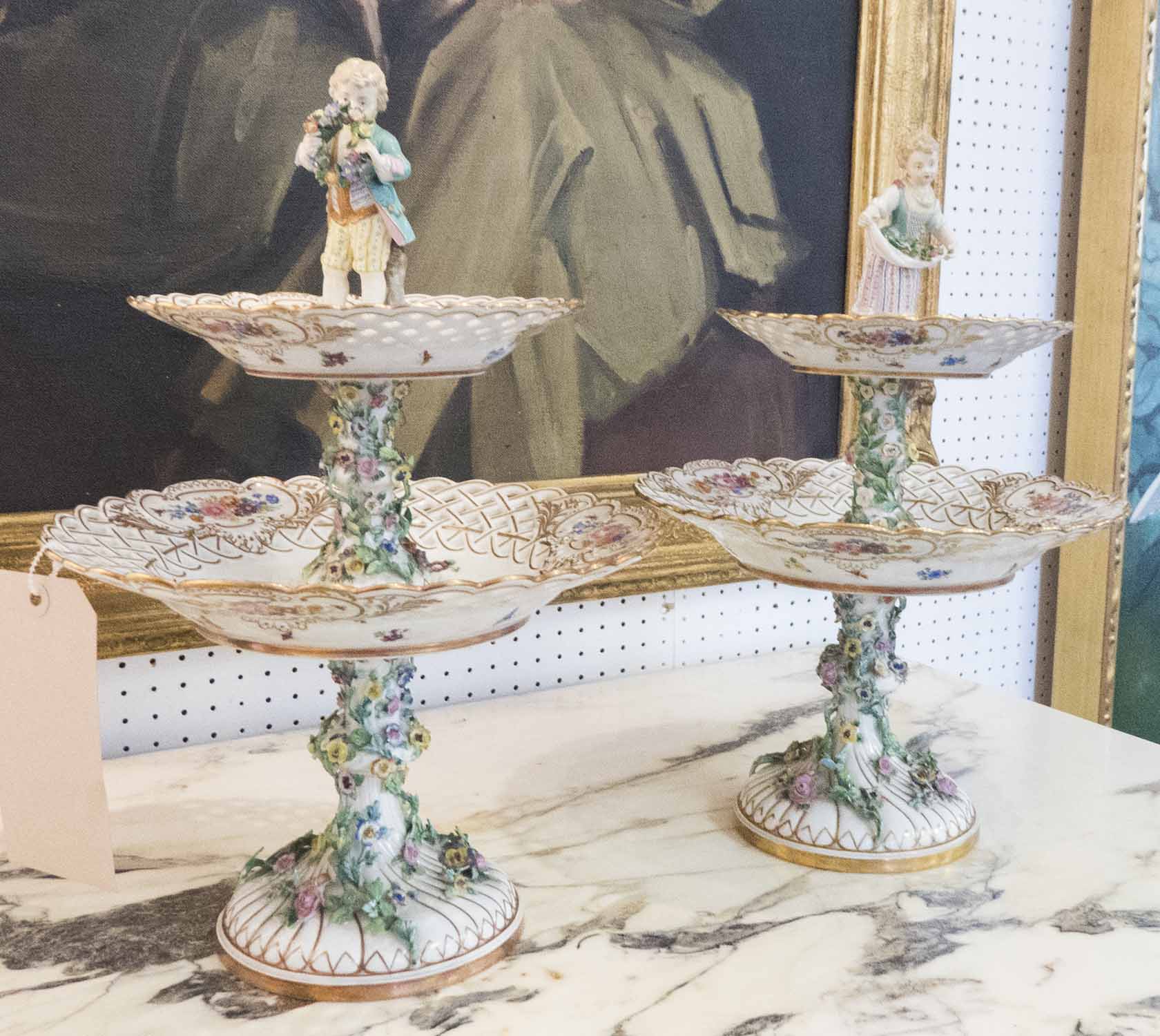 ANTIQUE MEISSEN PORCELAIN A PAIR OF RETICULLARD TWO TIER CAKE STANDS, circa 1870, - Image 3 of 7