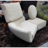 SOFA, two seater, contemporary style in cream fabric on metal supports, 140cm L.