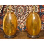 TABLE LAMPS, a pair, orange glass, 65cm H.