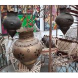 MOROCCAN CEILING PENDANTS, a set of five, 20th century brass with coloured glass detail,