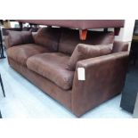 SOFA BED, large two seater in tanned leather on square supports, by Sofa Workshop, 240cm L.