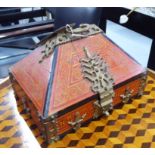 INDIAN JEWELLERY BOX, vintage polychrome finish with metal binding, 31cm W.