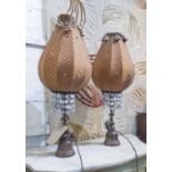 INDIAN TABLE LAMPS, a pair, vintage, with turned bases, 78cm H.
