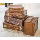 CASES, five various tan leather examples and one other, late 19th to mid 20th century,