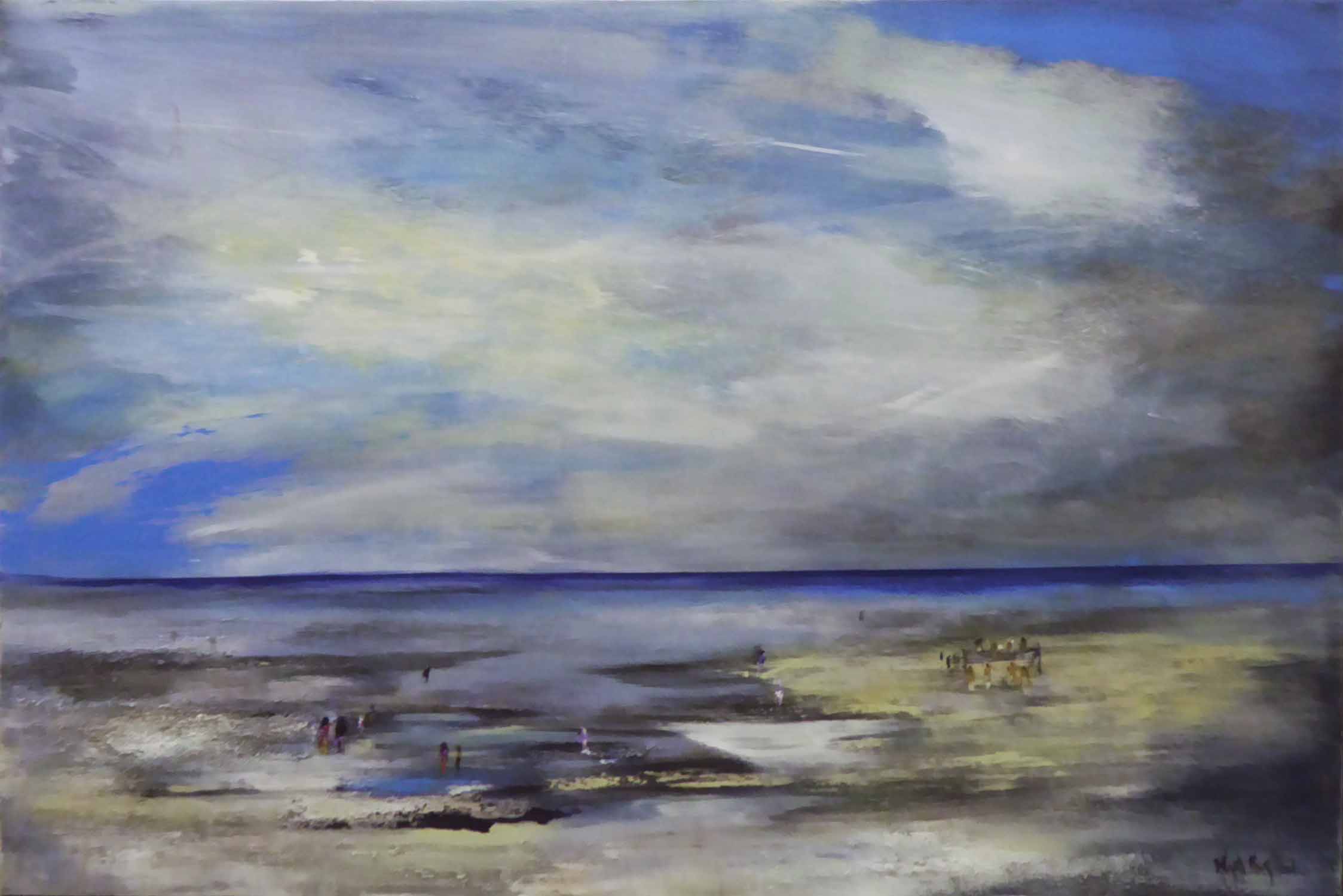 NIGEL KINGSTON 'Walk on the Beach', acrylic on canvas, signed, 100cm x 150cm.