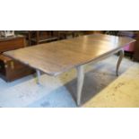 DINING TABLE, Louis XV style painted with grey stained pine top and two extra leaves,