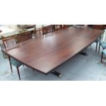 DINING TABLE, mid century vintage rosewood, on polished metal bi column supports,
