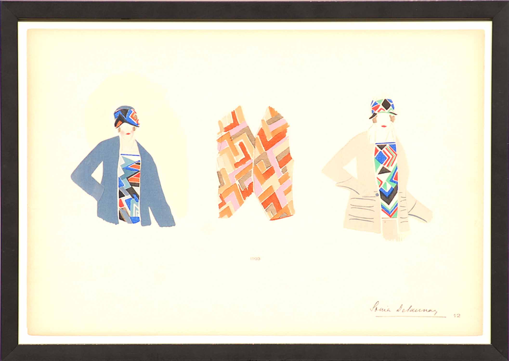 SONIA DELAUNAY hand coloured pochoir n.12, 1924, signed in the plate.