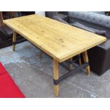 FARMHOUSE TABLE, French provincial style, with metal stretchers, 77cm H.