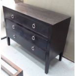 CHEST OF DRAWERS, contemporary, ebonised with polished metal handles, 85cm H.