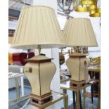 TABLE LAMPS, a pair, English Country house inspired style, with pleated shades, 72cm H.
